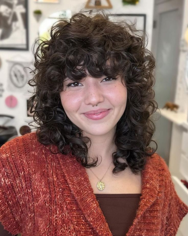 22 Mullet Curl Hairstyles for Bold Beauties - Days Inspired Womans Mullets Curly, Curly Mullet Women, Shag Mullet Curly Hair Round Face, Female Mullet Short Curly, Lady Mullet Curly, Curly Hair Mullet Girl, Shag Mullet Curly Hair, Curly Mullet Hairstyle Women, Curl Hairstyle