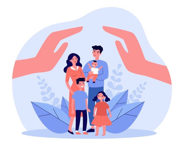 a family is holding their baby in the palm of their hands