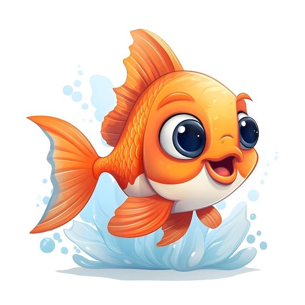 an orange fish with big eyes swimming in the water