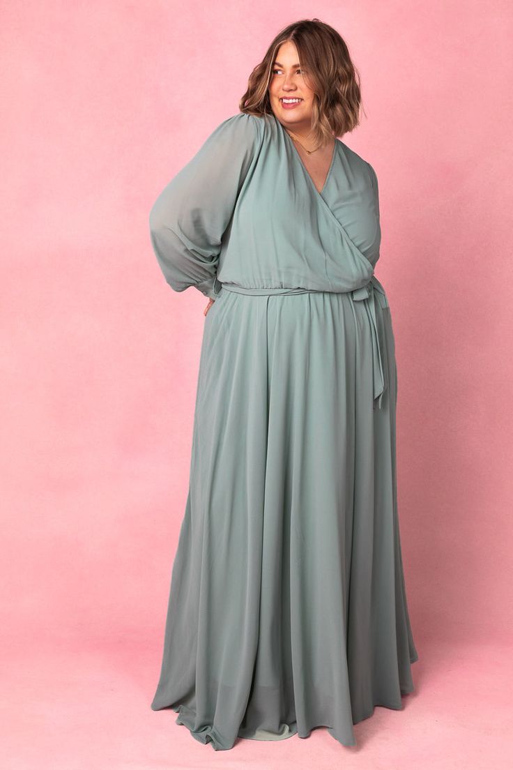 model:Morgan|1X Sage Green Dress, City Woman, Chiffon Wrap, Yes To The Dress, Women Wedding Guest Dresses, Long Sleeve Maxi, Wedding Guests, Bridal Inspiration, Wedding Guest Outfit