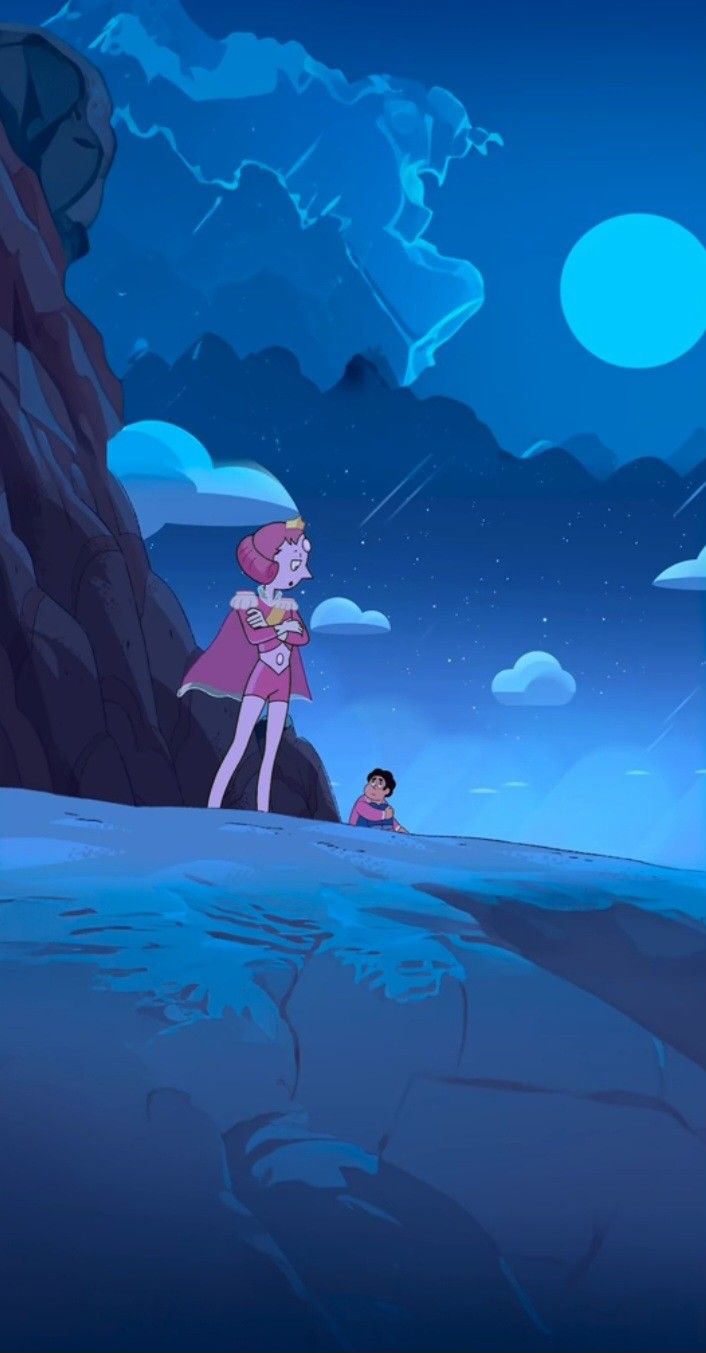 a cartoon girl standing on top of a cliff