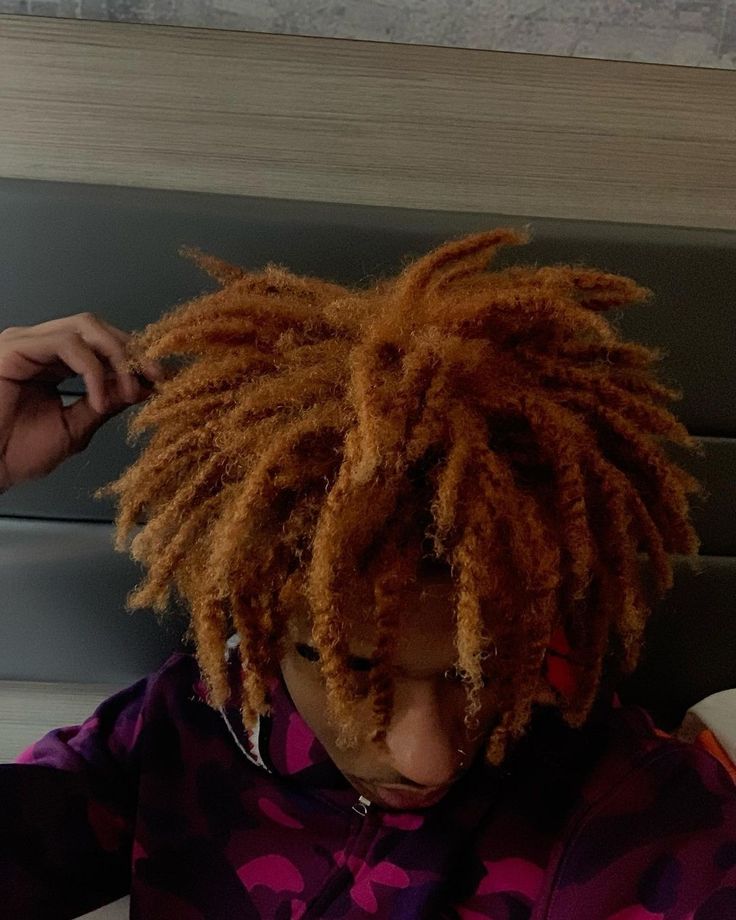 Blonde Freeform Locs, Orange Dreads Men, Dyed Freeform Locs, Ginger Dreads Men, Mha Designs, Ginger Dreads, Orange Dreads, Afro Dreads, Freeform Dreads