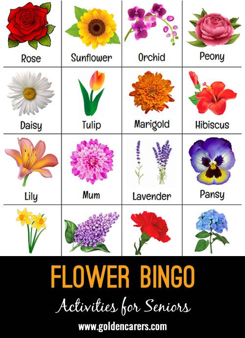 flowers that are in different colors and sizes with the words flower bingo written below them