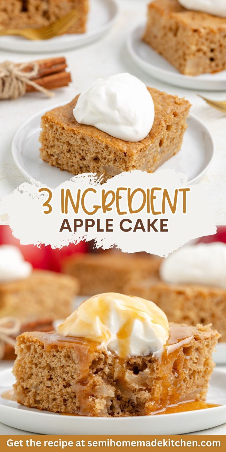 3 ingredient apple cake on a white plate