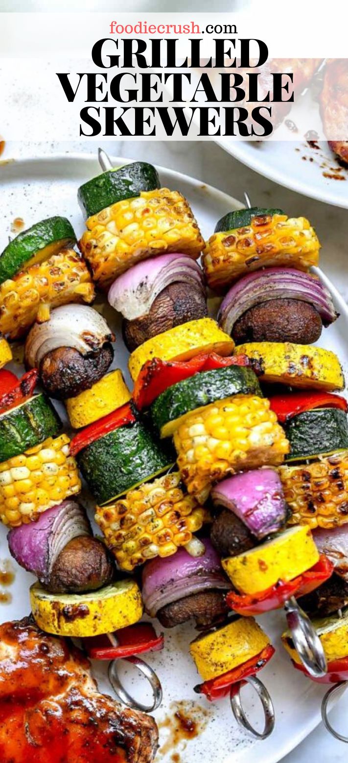 grilled vegetable skewers on a white plate