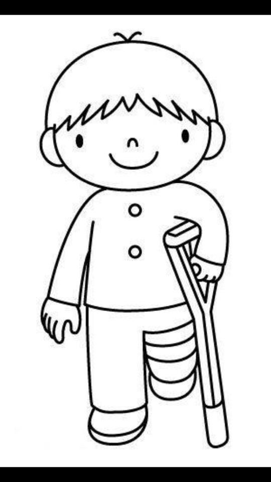 a drawing of a boy with crutches