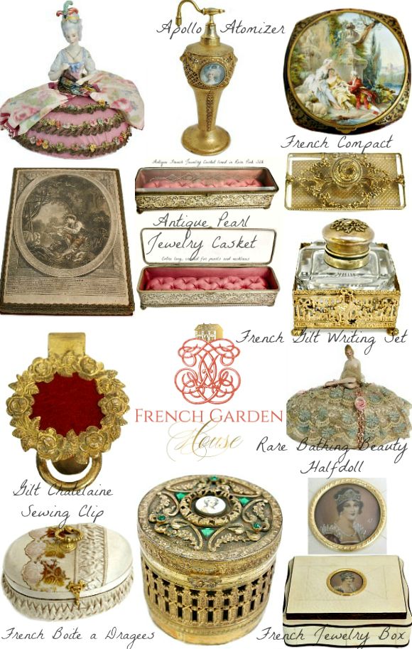 many different types of items are shown in this collage, including an antique box and other