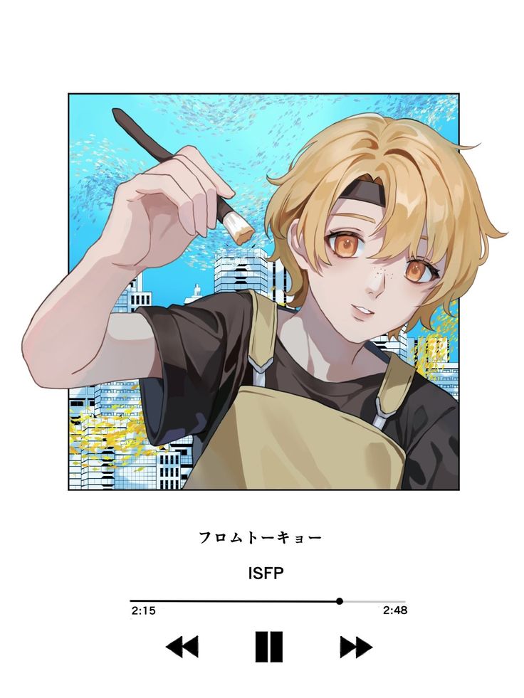 an anime character with blonde hair and brown eyes pointing to the side while holding a pen