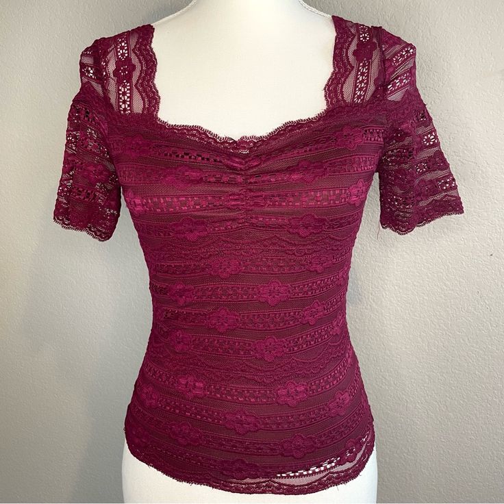 Charlotte Russe Maroon Lacy Top. This Top Is Only See Through On The Back The Front Actaully Has A Layer Underneath. Size Small. New With Tags. Fitted Burgundy Summer Blouse, Fitted Burgundy Blouse For Summer, Elegant Stretch Burgundy Tops, Fitted Red Lace Top, Red Fitted Lace Top, High School Fashion, Lacy Tops, School Fashion, Charlotte Russe