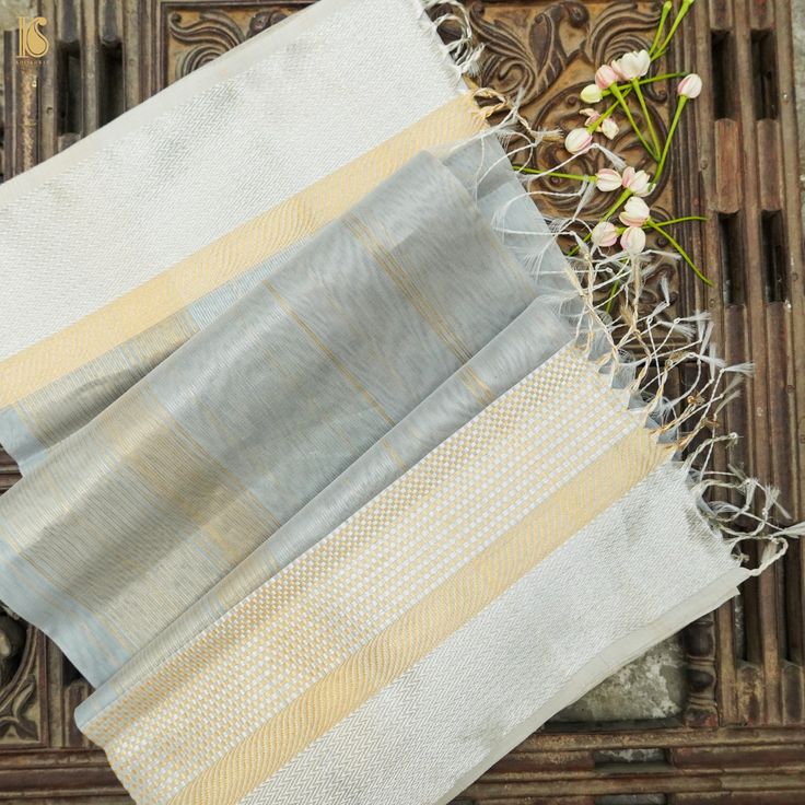 Gull Grey Handwoven Pure Cotton Silk Maheshwari Saree - Khinkhwab Transitional Art Silk Dupatta For Rituals, Traditional Pattern Dupatta For Eid Rituals, Diwali Dupatta With Zari Weaving For Rituals, Diwali Ritual Dupatta With Zari Weaving, Chanderi Dupatta For Eid Rituals, Tussar Silk Dupatta With Traditional Patterns For Rituals, Rituals Dupatta With Cutdana, Chanderi Dupatta For Rituals And Transitional Seasons, Festive Tussar Silk Dupatta For Rituals