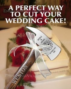 a wedding cake with a knife on top and flowers in the background that says, a perfect way to cut your wedding cake