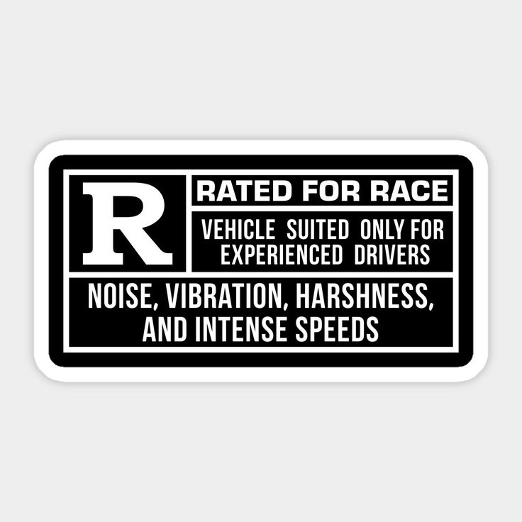 a black and white sticker with the words rate for race on it's side