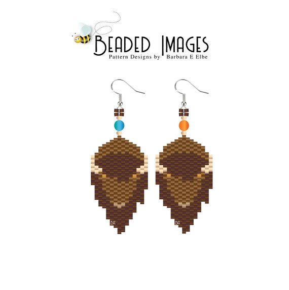 a pair of earrings made out of pixelated images, with the words beaded images on