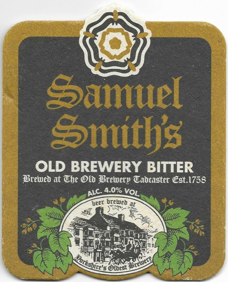 the label for samuel smith's old brewery bitterer is shown in gold and black