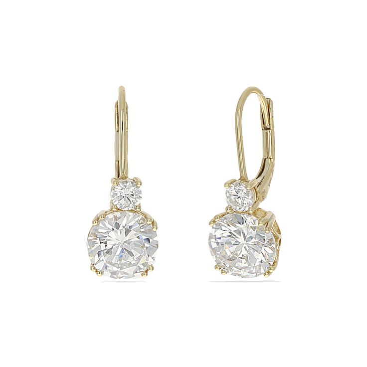 Simplicity stuns in these classic round brilliant CZ lever back earrings. Sparkling from miles away, these elegant earrings are sure to impress and delight. Details:• Round Brilliant Cubic Zirconia Stones• Rhodium Plated or 18k Yellow Gold Plated Sterling Silver• Lever-back Closure • Length: 22mm• Width: 8mm Yellow Gold Round Crystal Earrings For Anniversary, Classic Diamond Drop Earrings With Ear Wire, Classic Round Diamond Earrings With Ear Wire, Formal Earrings With Prong Setting And Round Stone, Formal Earrings With Round Stone And Prong Setting, Formal Earrings With Round Stone In Prong Setting, Formal Earrings With Prong Setting For Round Stones, Classic Round Cut Cluster Earrings, Classic Dangle Lever Back Earrings