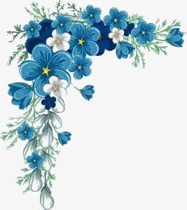 blue and white flowers are arranged in the shape of a letter f on a white background