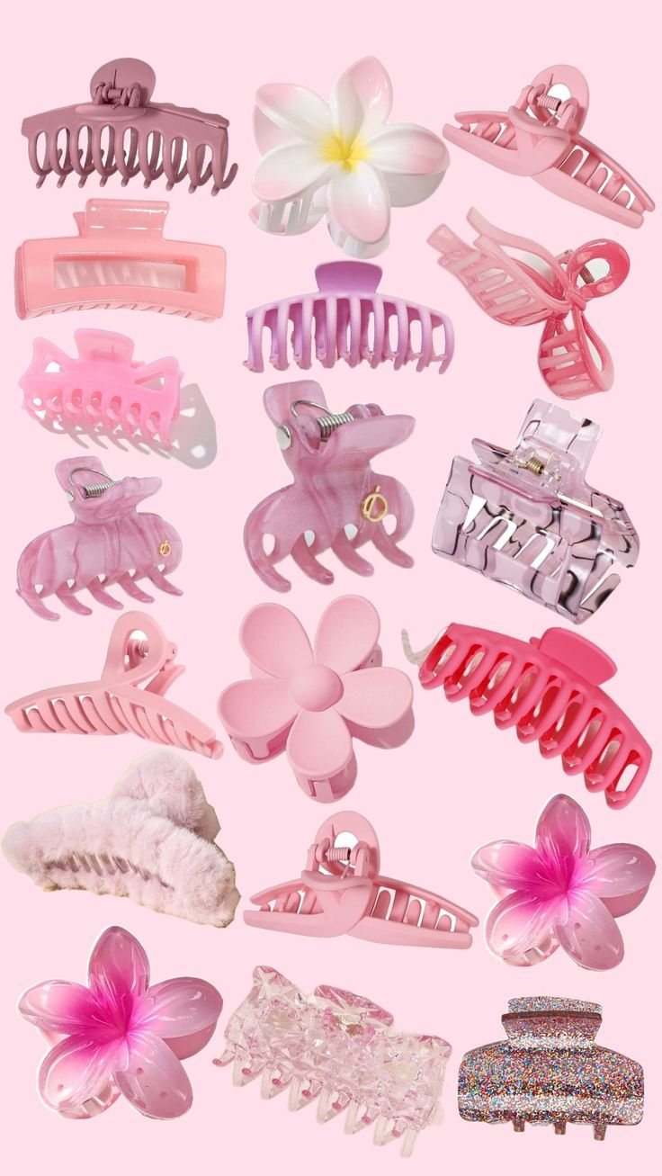 Hair Clips Aesthetic, Kawaii Hair Clips, Xoxo Jewelry, Kawaii Hairstyles, Hair Accessories Collection, Hair Clamps, Hair Accessories Clips, Hair Claws, Pink Girly Things