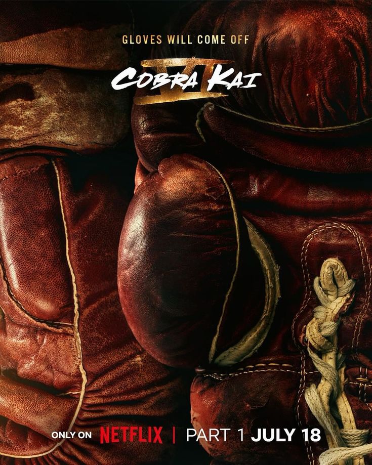 the poster for cobra kao shows two boxing gloves hanging up against each other's back