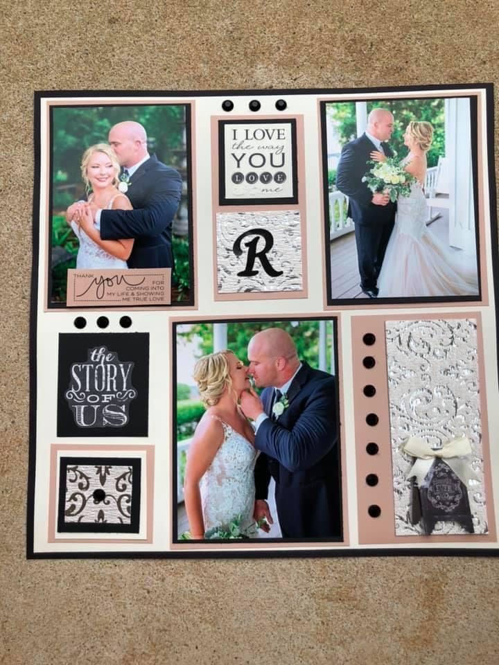 a wedding album with photos and words on it