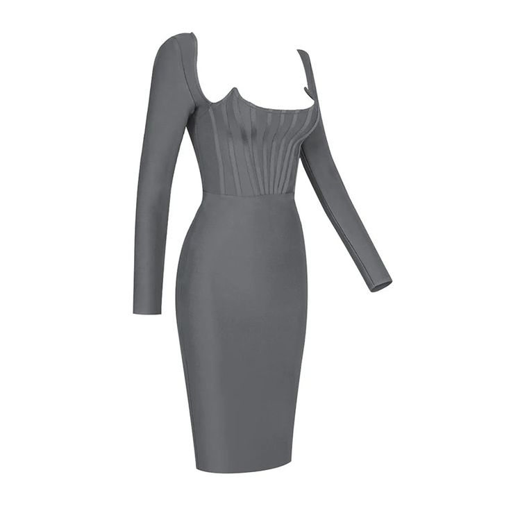 Discover sophistication with the Nisha Bandage Midi Dress. Crafted from ultra-comfortable materials, this chic and classy design is perfect for any special occasion. With its bodycon fit, you will look and feel amazing throughout the night. Fabric Type: Woolen Neckline: Square Collar Dresses Length: Knee-Length Material: nylon, Rayon, Spandex Closure Type: zipper Sleeve Length(cm): Full Sleek Long Sleeve Fitted Evening Dress, Elegant Long Sleeve Bandage Dress For Party, Sleek Fitted Long Sleeve Evening Dress, Long Sleeve Fitted Bodice Bodycon Dress For Date Night, Elastane Bodycon Dress With Fitted Bodice, Midi Length, Elegant Long Sleeve Cocktail Bandage Dress, Fitted Long Sleeve Corset Dress For Date Night, Fitted Bodycon Dress For Club Evening, Fitted Bodycon Dress For Date Night Evening