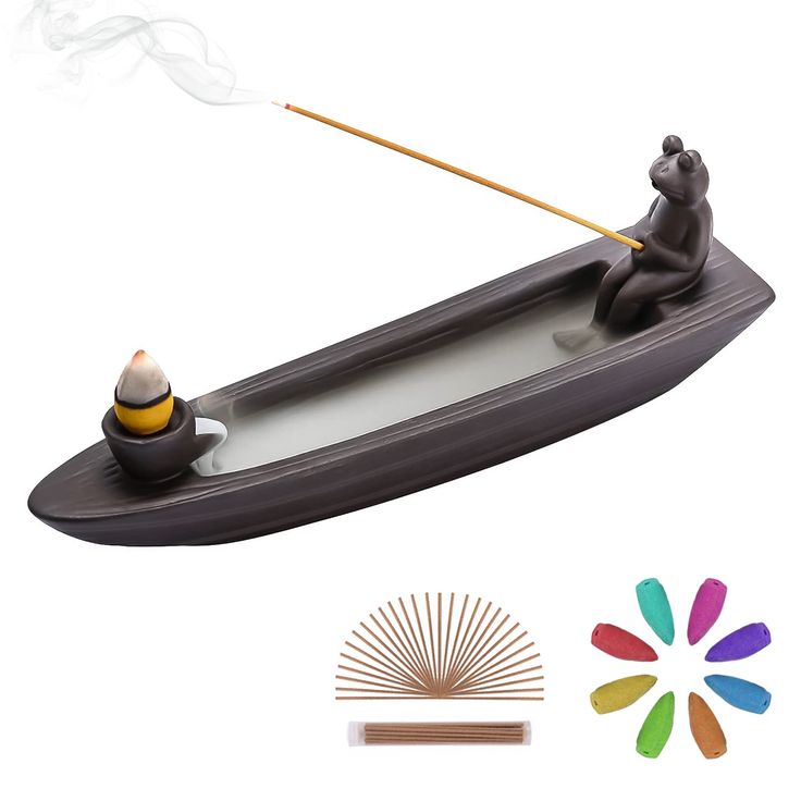 PRICES MAY VARY. [ Great Value Pack ] - ChangWanna Insencens Holder Set comes with 45 sandalwood incense sticks and 8 backflow incense cones. You don't need to buy additional accessories to use it straight away, the frog incense holder ceramic, incense sticks and waterfall incense cones are included in the set, all-in-one incense burner holder that saves you time and hassle. [ Dual Purpose Burner ] - As Incent Stick Holder: insert the incense stick into the frog's hand (low height) or into the f Frog Incense Holder, Incense Holder Waterfall, Insence Burner, Yoga Home Decor, Yoga Room Decor, Yoga Home, Frog Ornaments, Backflow Incense Burner, Incense Burner Holder