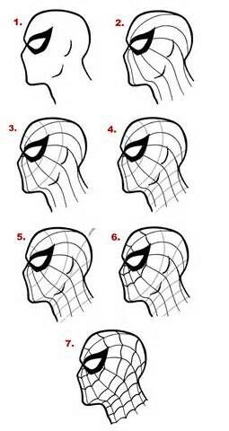 how to draw spider man's head with different angles and hair styles for kids