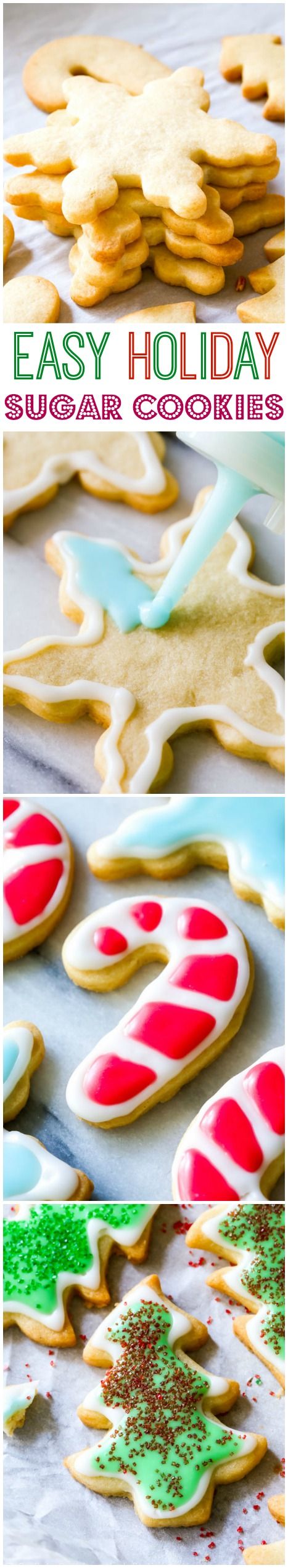 christmas cookies with icing and sprinkles on them are shown in three different pictures