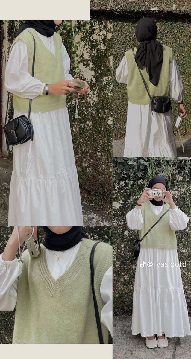 Hijabi Sweater Vest Outfit, Outfit Rok, Korean Style Hijab, Muslimah Fashion Casual, Outfits Muslim, Outfit Hijab Casual, Stylish Outfits Casual, Modest Casual Outfits, Muslimah Outfit