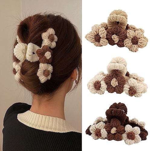 there are three different types of crochet hair clips on the back of a woman's head