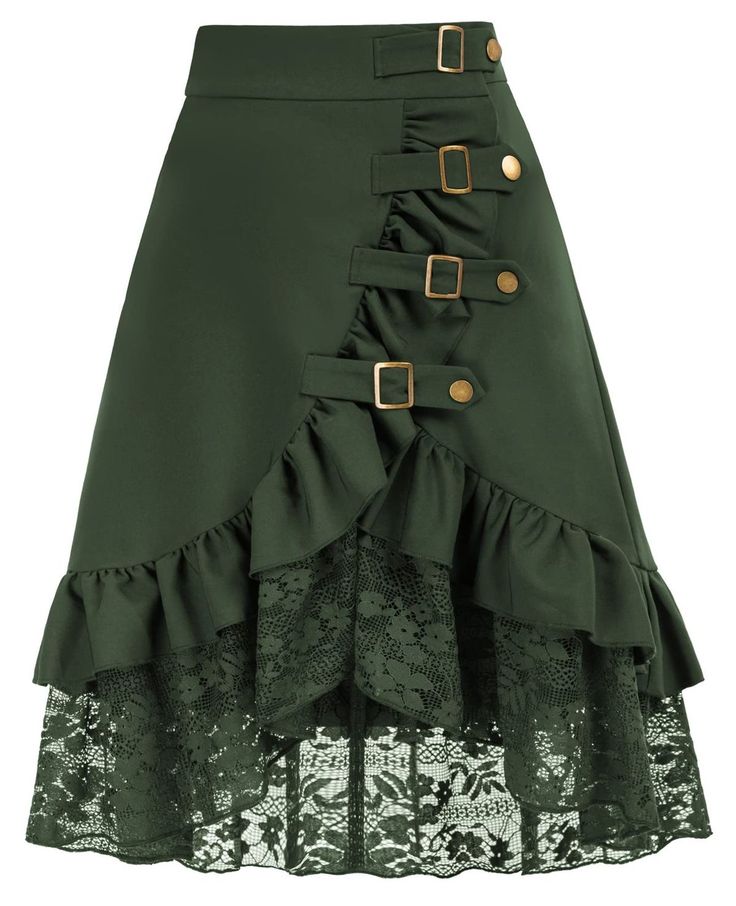 Steampunk Skirt, Mode Kimono, Mode Boho, Styl Retro, Steampunk Fashion, Fantasy Fashion, Green Skirt, Skirt Design, Top Fashion Brands