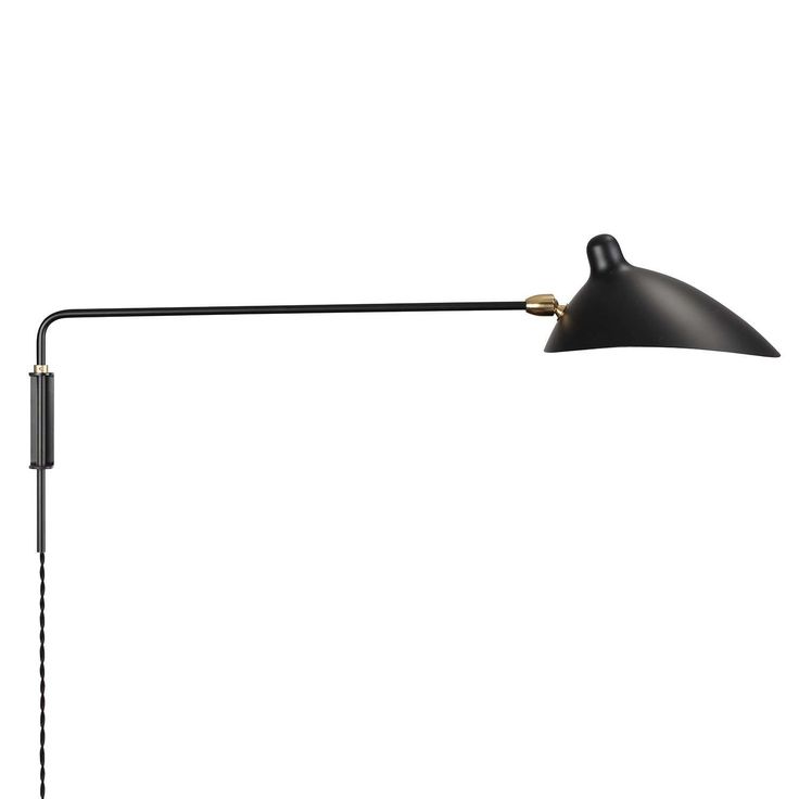 a black lamp on a white background with a long arm and an adjustable light bulb