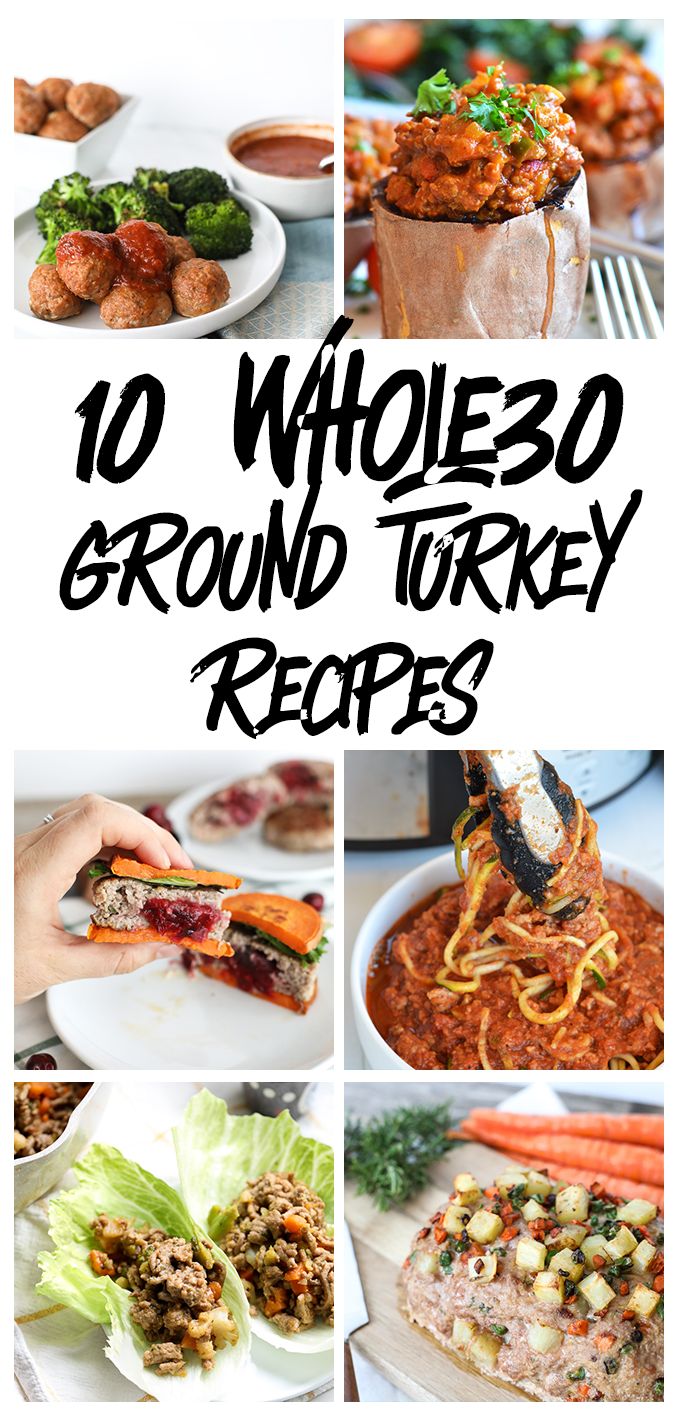 the top ten wholeso ground turkey recipes are shown in this collage with text overlay