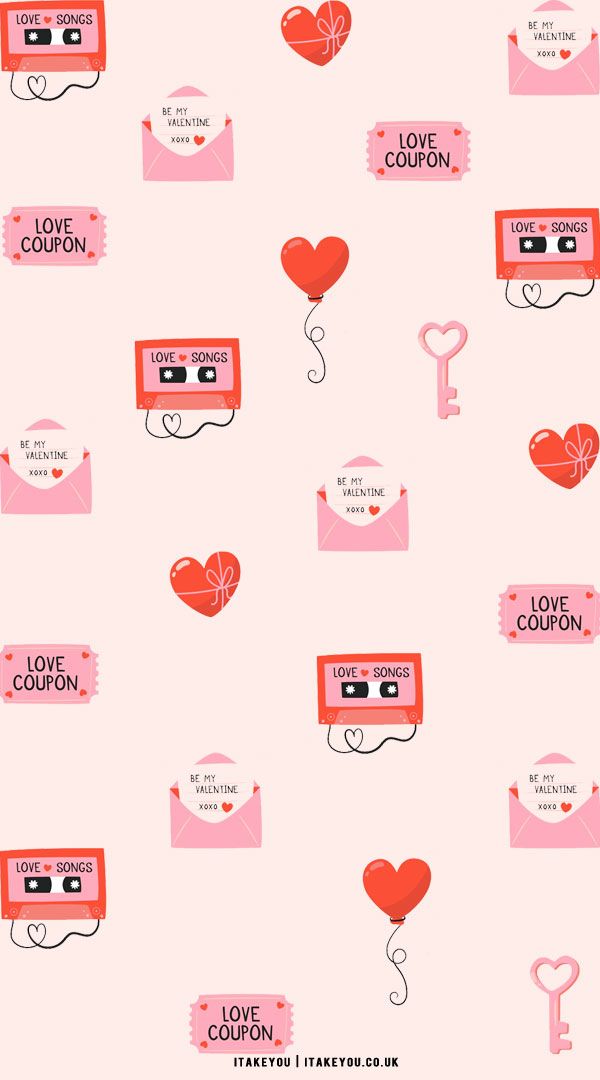 valentine's day wallpaper with love coupons on it and hearts in the background