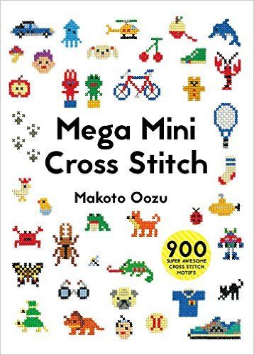 the book cover for mega mini cross stitch by mako oozu, featuring pixel art