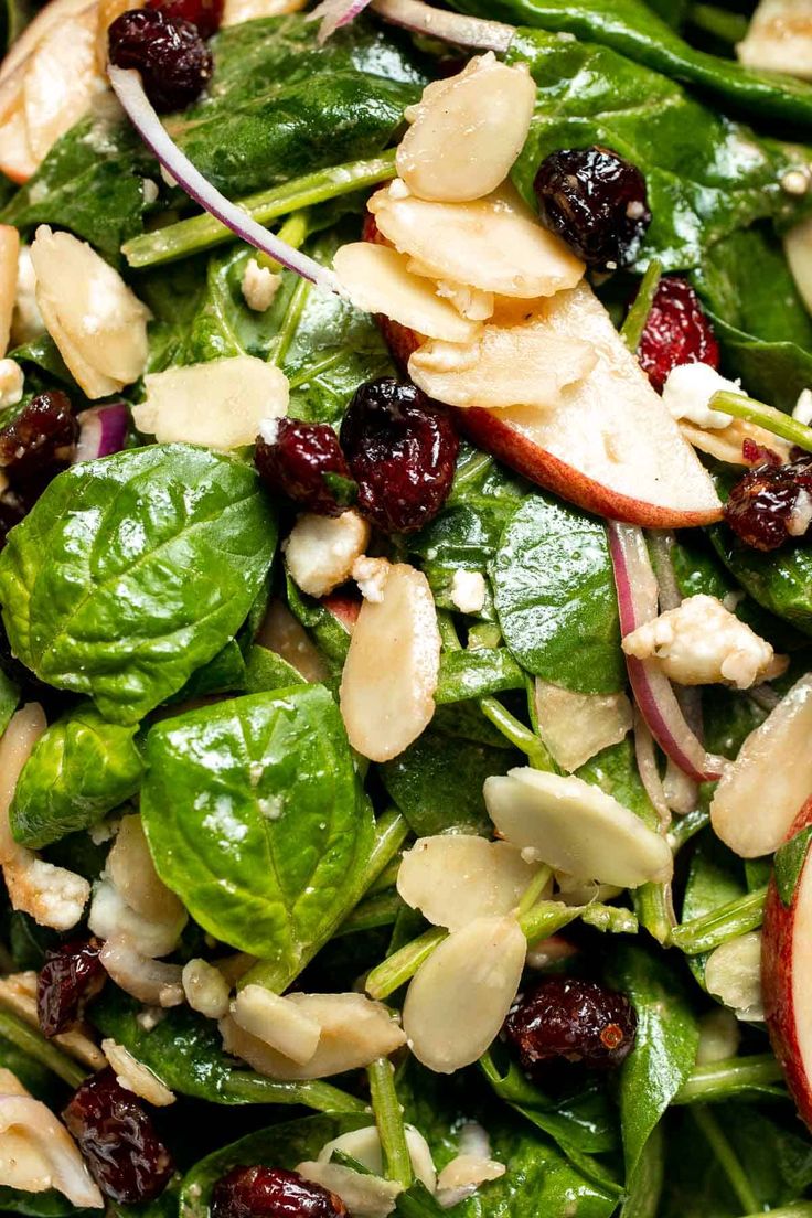 spinach salad with apples, cranberries and almonds