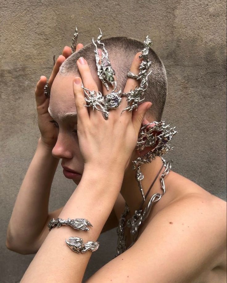 Liquid Metal Jewelry, Chrome Accessories, Punk Aesthetic, Soldering Jewelry, Liquid Metal, Cyberpunk Style, Futuristic Fashion, Funky Jewelry, Jewellery Design