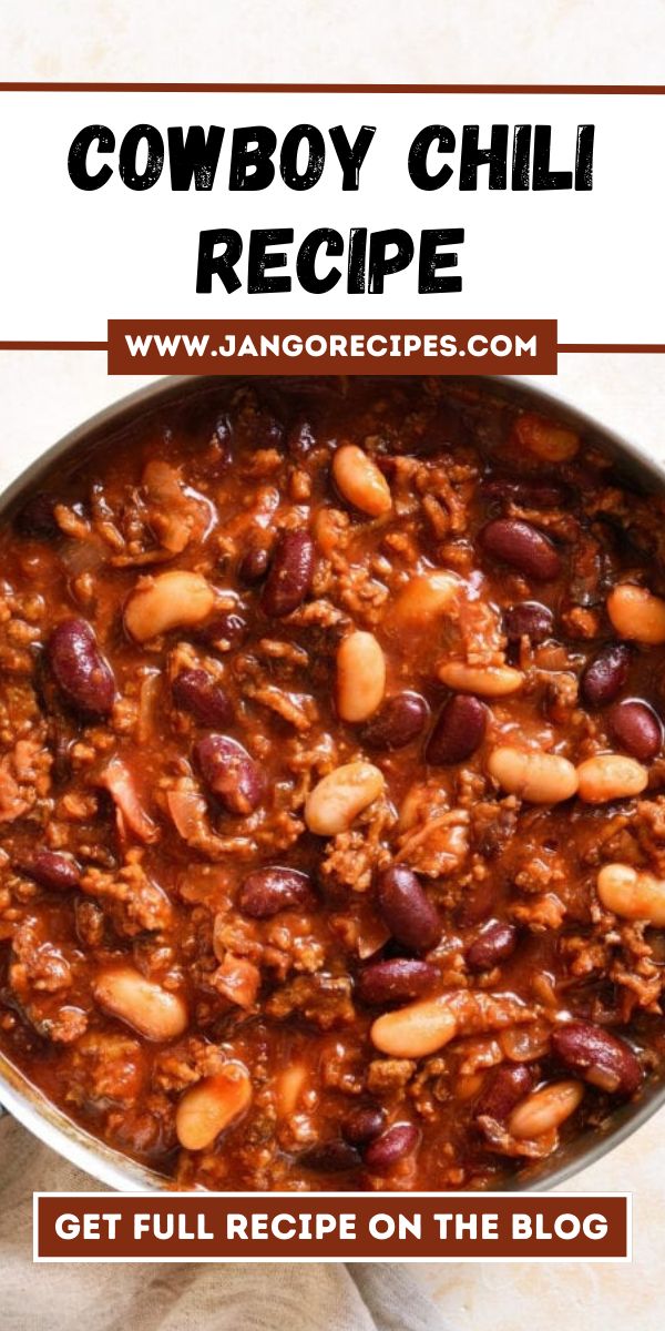 cowboy chili recipe in a pot with text overlay