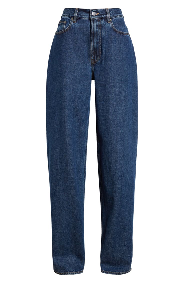 Relaxed yet dramatic, these mid-wash jeans are crafted from nonstretch Italian denim with a high waist and full-length tapered legs. 34" inseam; 17" leg opening; 11 1/2" front rise; 14" back rise (size 26) Zip fly with button closure Front scoop pockets; coin pocket 100% organic cotton Hand wash, line dry Made in Italy Designer Clothing This brand has B Corp certification, representing business practices with emphasis on social and environmental performance, accountability and transparency This Denim Blue Tapered Leg Cropped Jeans With Belt Loops, Tapered Leg Cropped Denim Jeans With Belt Loops, Modern Cropped Tapered Leg Denim Jeans, Dark Wash Rigid Denim Cropped Jeans With Tapered Leg, Modern Cropped Tapered Leg Jeans, Dark Wash Tapered Leg Cropped Jeans, Dark Wash Cropped Jeans With Tapered Leg, Modern Tapered Leg Cropped Denim Jeans, Denim Blue Recycled Cropped Jeans With Tapered Leg