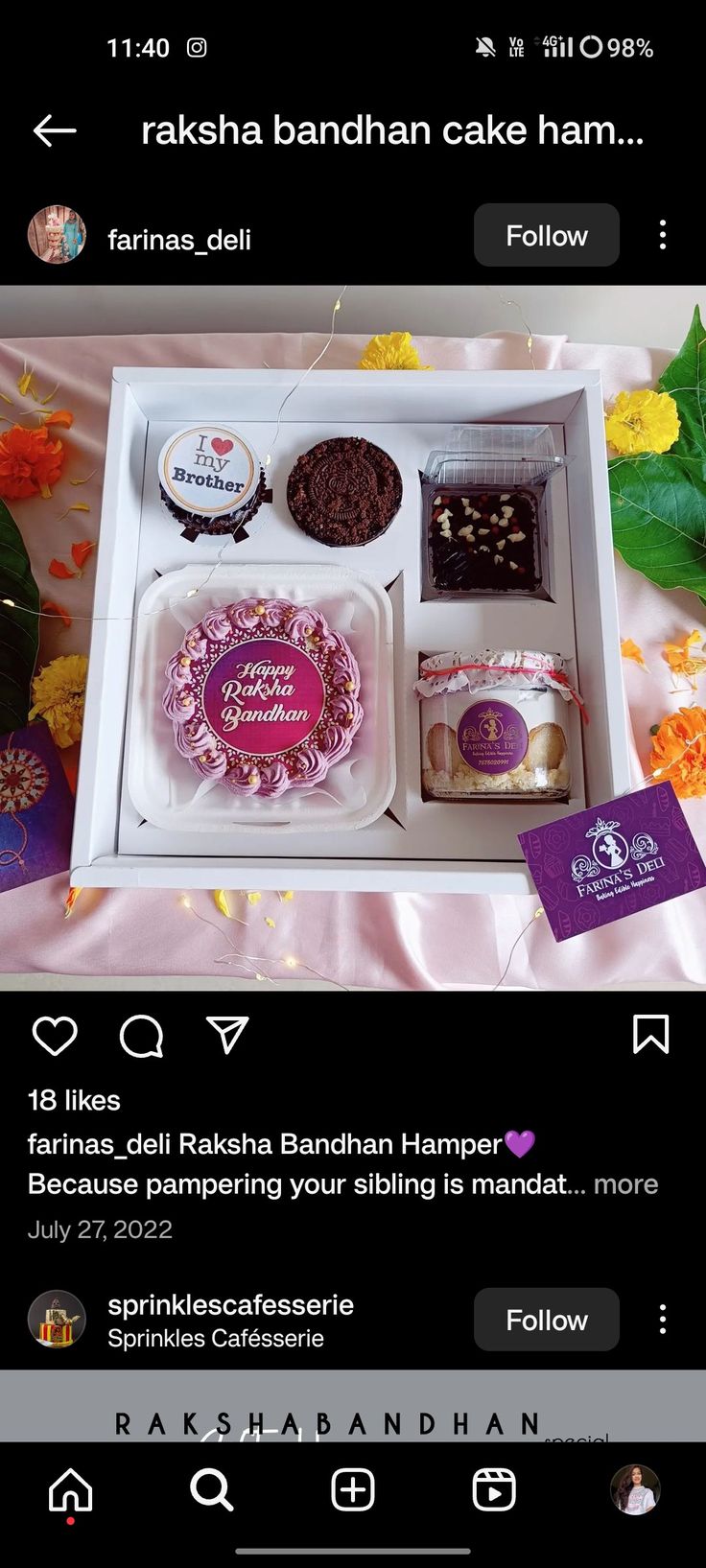 an open box with different types of cakes in it