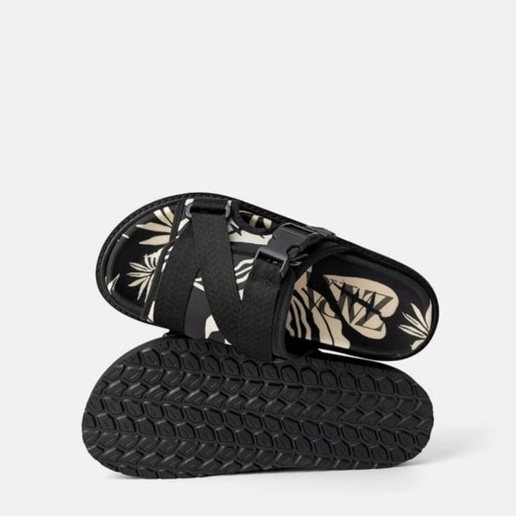 Zara Tropical Sandals Black 8 Black Summer Sport Sandals For The Beach, Black Round Toe Sport Sandals For Summer, Black Open Toe Footbed Sandals For Summer, Black Summer Footbed Sandals For Vacation, Black Cushioned Sport Sandals For Summer, Black Flat Footbed Sandals For Vacation, Black Footbed Sandals For Summer Vacation, Black Footbed Sandals For Spring And Summer, Casual Black Footbed Sandals For Summer