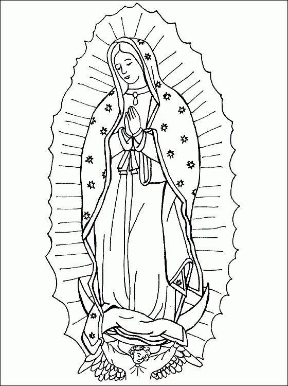 the virgin mary is depicted in this black and white drawing, with an oval border around it