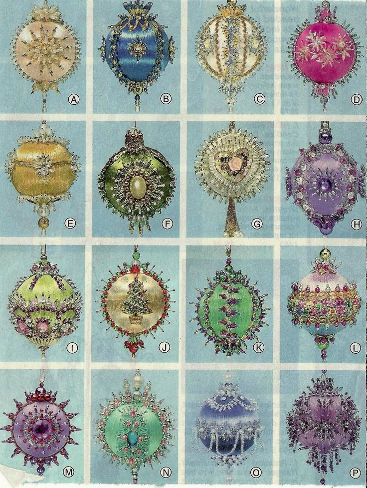 an old fashioned christmas ornament is shown in many different colors