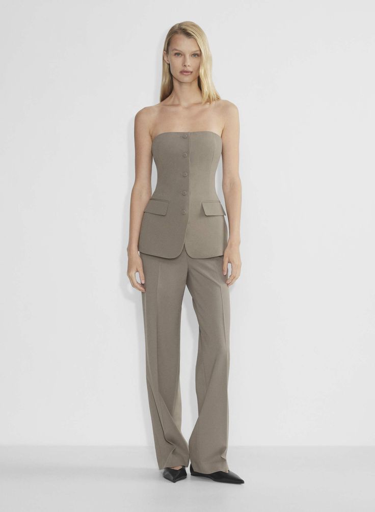 INSIDER TUBE TOP Fitted Strapless Pantsuit For Formal Occasions, Fitted Strapless Formal Pantsuit, Strapless Fitted Formal Pantsuit, Elegant Fitted Tops With Pockets, Elegant Fitted Strapless Pantsuit, Elegant Strapless Fitted Pantsuit, Chic Fitted Strapless Pantsuit, Fitted Strapless Top With Button Closure, Fitted Strapless Top With Buttons