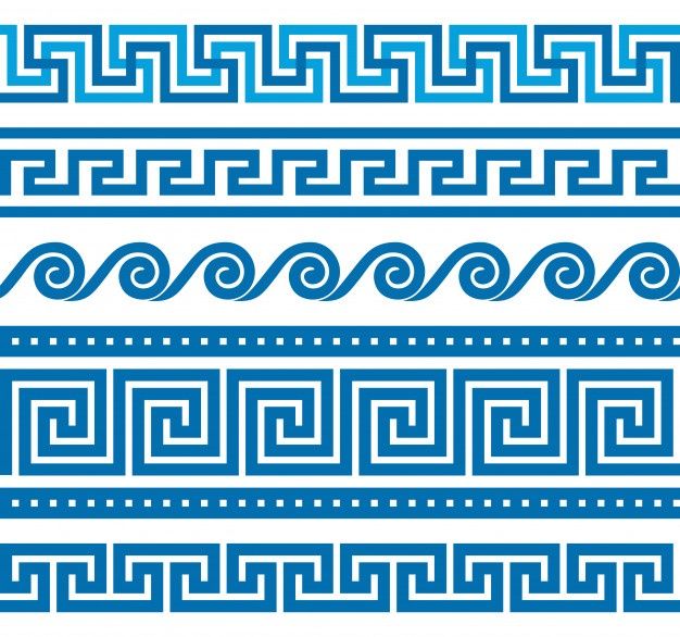 a set of blue and white greek ornament borders, dividers, and spirals