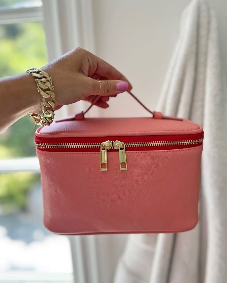 PINK & RED COSMETIC CASE - Shop Cupcakes and Cashmere Pink Rectangular Cosmetic Bag For Storage, Pink Rectangular Cosmetic Bag, Portable Pink Rectangular Cosmetic Bag, Pink Rectangular Cosmetic Bag For Daily Use, Pink Zipper Pouch Case For Everyday Use, Rectangular Pink Cosmetic Bag For Daily Use, Pink Zipper Pouch Case, Portable Pink Travel Case, Pink Zipper Closure Storage Case