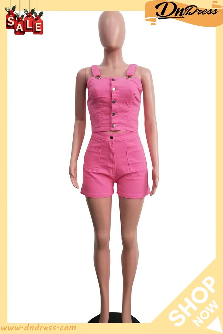 Rose Red Sexy Solid Patchwork Buckle Spaghetti Strap Sleeveless Two Pieces(without Belt) Summer Sleeveless Camisole With Suspenders, Summer Tank Top With Suspenders, Fitted Summer Tank Top With Suspenders, Summer Fitted Tank Top With Suspenders, Pink Tank Top With Straps For Summer, Fitted Tank Top With Suspenders For Summer, Spring Sleeveless Tank Top With Suspenders, Pink Sleeveless Crop Top With Adjustable Straps, Pink Tank Strap Crop Top For Summer