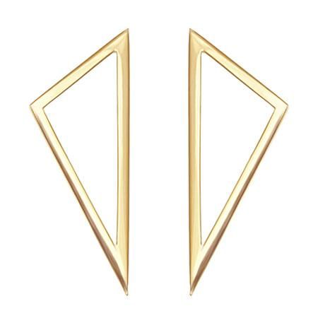 Incredibly striking, these geometric drop earrings easily elevate any outfit - from v-neck tees to cocktail dresses. Available in yellow, rose, or white gold. 2 1/2 Inch Length Yellow GoldMade in Los Angeles Yellow Triangle, Earring Frame, Triangle Jewelry, Earrings Triangle, Geometric Hoop Earrings, Triangle Design, Triangle Earrings, Geometric Jewelry, Geometric Earrings