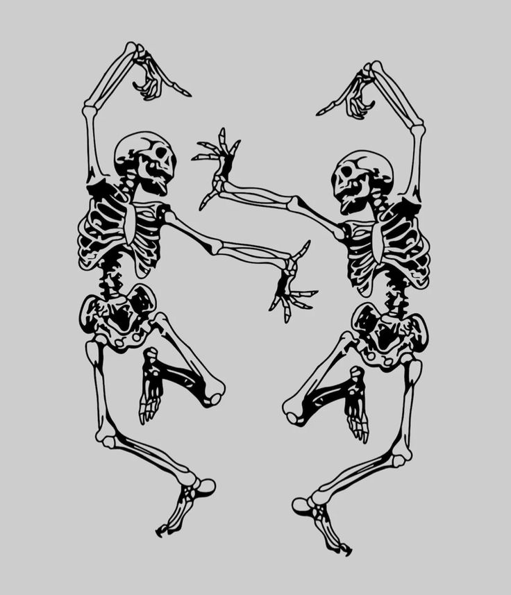 two skeletons are dancing in the air