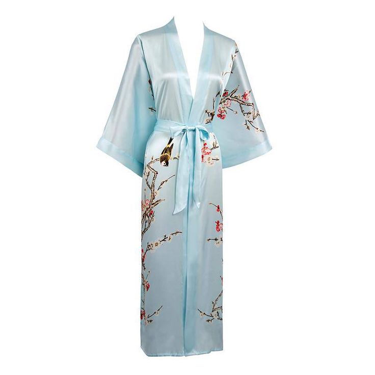 Quality 100% Long Silk Kimono for Women Cherry Blossom Printing Ladies – slipintosoft Long Silk Kimono, Traditional Japanese Kimono, Cherry Blossom Print, White Kimono, Silk Kimono Robe, Black Kimono, Silk Sleepwear, Silk Robe, Womens Kimono