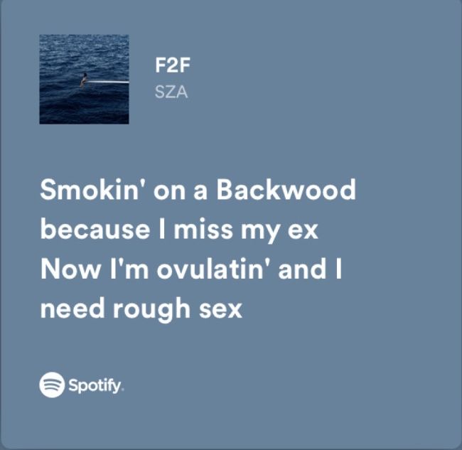 f2f - sos by sza — spotify lyrics F2f Sza Lyrics, Sza Spotify Lyrics, Sza Spotify, Sza Lyrics, Sza Songs, Guess The Song, Miss My Ex, Baby Doctor, I Need Her